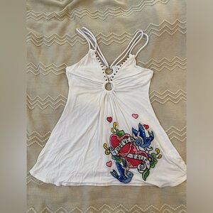 Soul Revival y2k embroidered tank top | sequin embroidered appliqué | studs | M